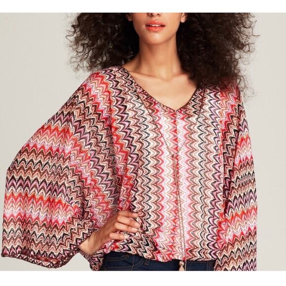 Sanctuary X-Small Poncho Top Oversized Dolman 3/4 Sleeve Semi-Sheer Tasseled - Picture 1 of 12